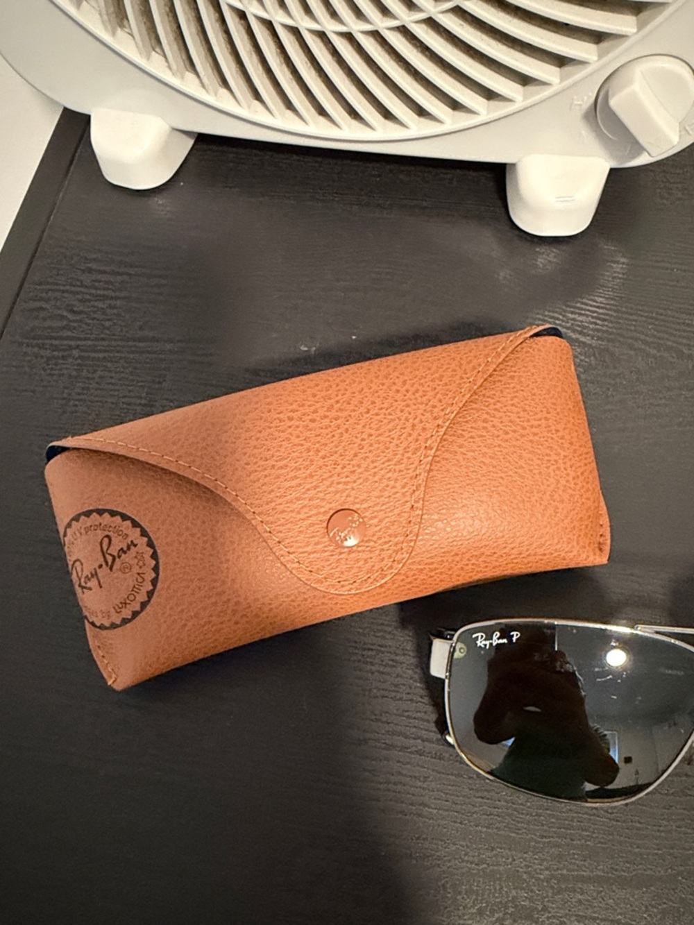 Ray-Ban Silver Frame Sunglasses with Black Lenses and Tan Case - Picture 3 of 6